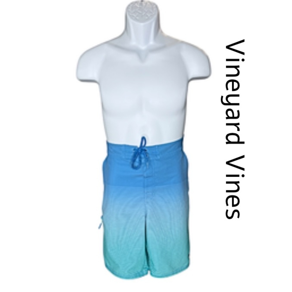 Vineyard Vines 9” On The Go Board Shorts Blue Striped Swim Trunks Size 33 GUC!